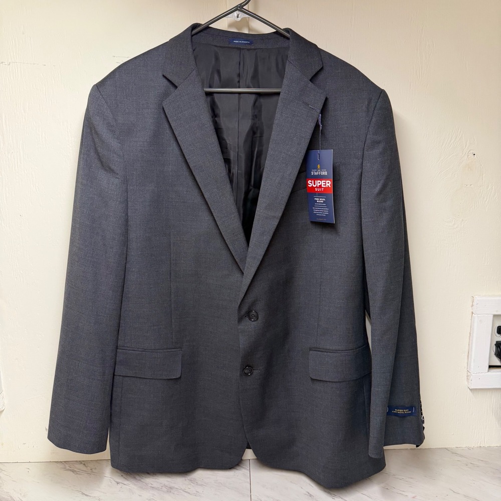 Stafford Super Suit Mens 48 Regular Gray Stria Wool Blend Classic Fit Blazer NWT
